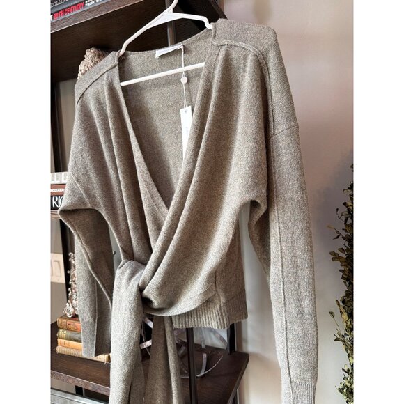 SIMKHAI Anna Cashmere Wrap Sweater GRAY SAGE GREEN Womens Size XS - Picture 7 of 11